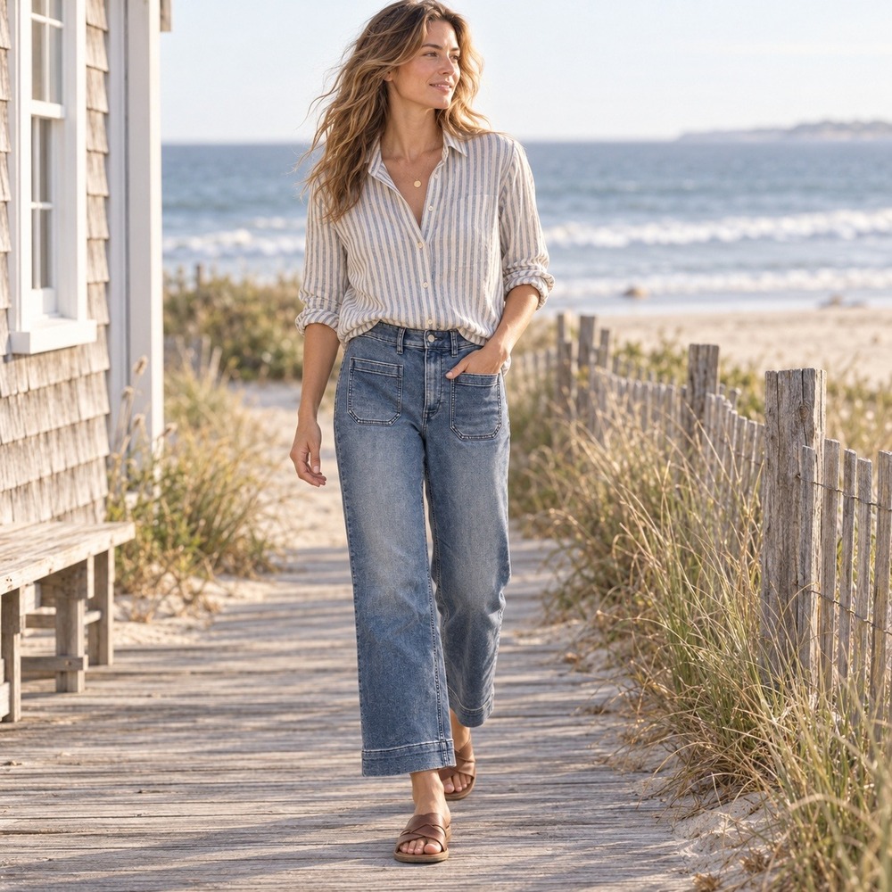 Faherty Wide Leg Jeans Regenerative Cotton Indigo Womens 29 WBF2455-RVT